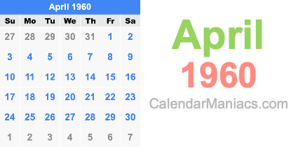 April 1960 Calendar