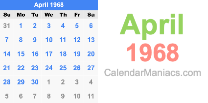 April 1968 Calendar