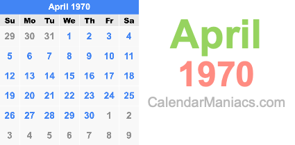 April 1970 Calendar