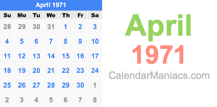 April 1971 Calendar