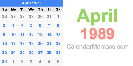 April 1989 Calendar