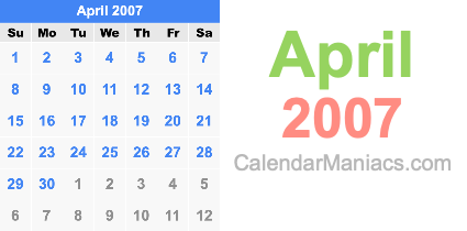 April 2007 Calendar
