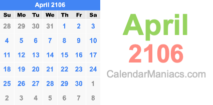 April 2106 Calendar April 2106