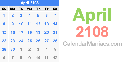 April 2108 Calendar April 2108