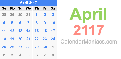 April 2117 Calendar April 2117