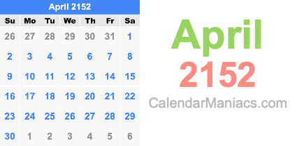 April 2152 Calendar April 2152