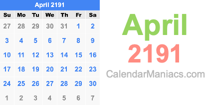 April 2191 Calendar April 2191