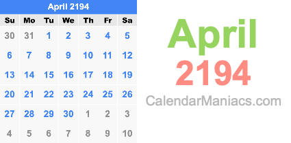 April 2194 Calendar April 2194