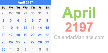 April 2197 Calendar April 2197