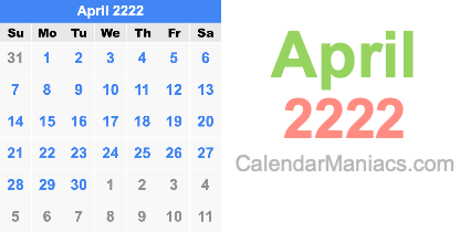 April 2222 Calendar April 2222