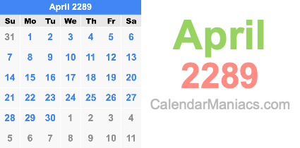 April 2289 Calendar April 2289