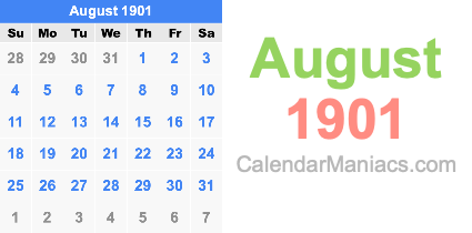 August 1901 Calendar August 1901