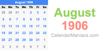 August 1906 Calendar August 1906