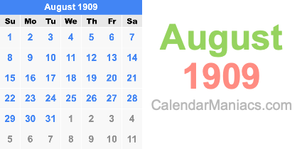 August 1909 Calendar August 1909