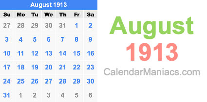 August 1913 Calendar August 1913