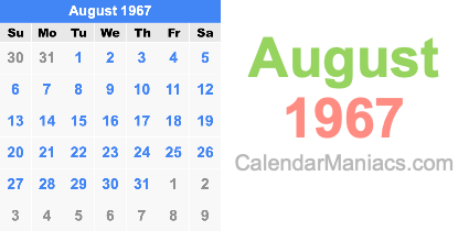 August 1967 Calendar
