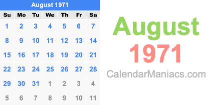 August 1971 Calendar