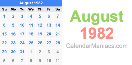 August 1982 Calendar