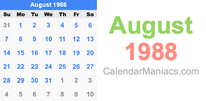 August 1988 Calendar