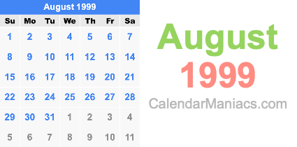 August 1999 Calendar