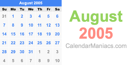 August 2005 Calendar