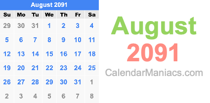 August 2091 Calendar August 2091
