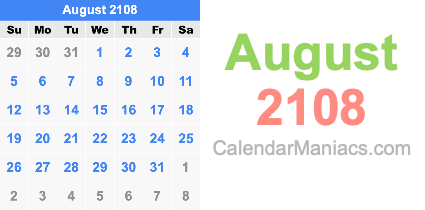 August 2108 Calendar August 2108