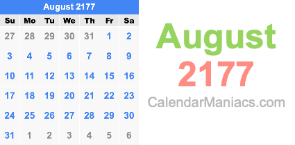 August 2177 Calendar August 2177