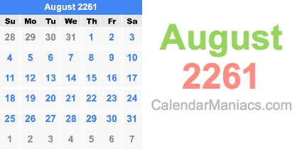 August 2261 Calendar August 2261