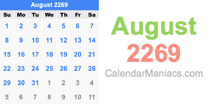 August 2269 Calendar August 2269