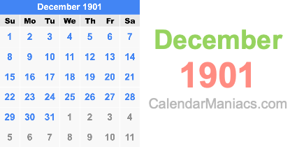 December 1901 Calendar December 1901