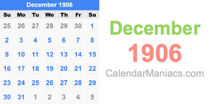 December 1906 Calendar December 1906