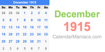 December 1915 Calendar December 1915
