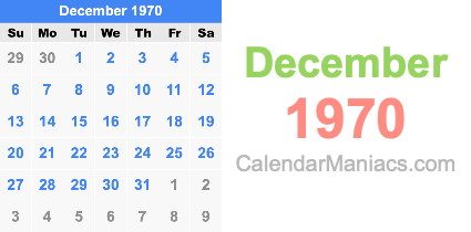December 1970 Calendar