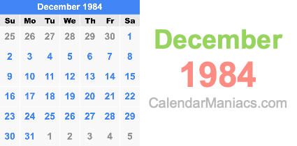 December 1984 Calendar