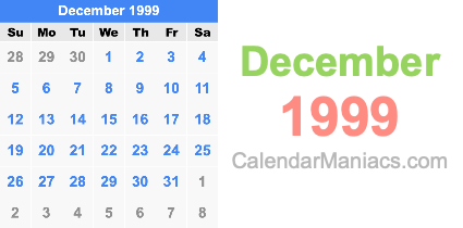December 1999 Calendar