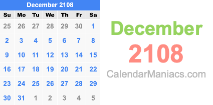 December 2108 Calendar December 2108