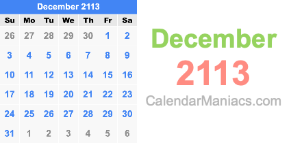December 2113 Calendar December 2113