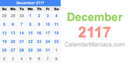 December 2117 Calendar December 2117