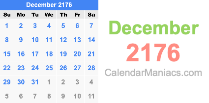 December 2176 Calendar December 2176