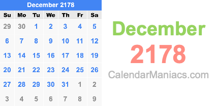 December 2178 Calendar December 2178