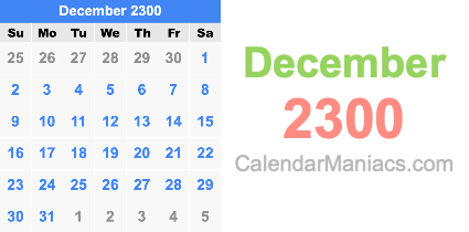 December 2300 Calendar December 2300