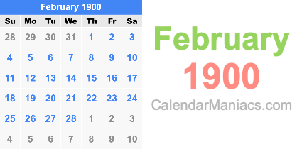 February 1900 Calendar February 1900