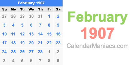 February 1907 Calendar February 1907