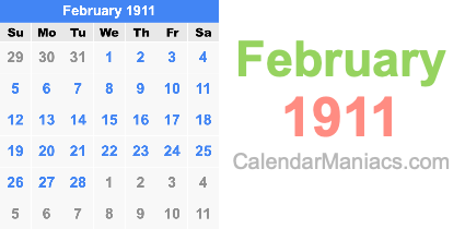 February 1911 Calendar February 1911