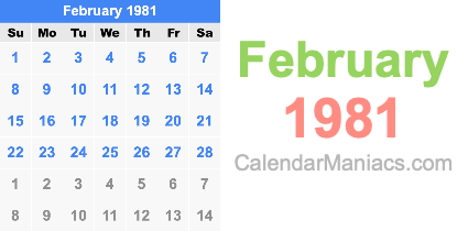 February 1981 Calendar