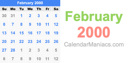 February 2000 Calendar
