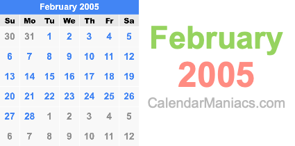 February 2005 Calendar