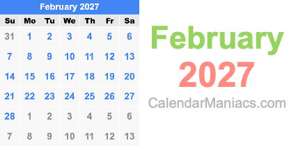 February 2027 Calendar