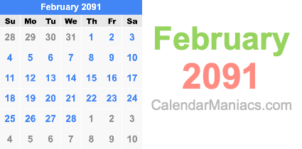 February 2091 Calendar February 2091